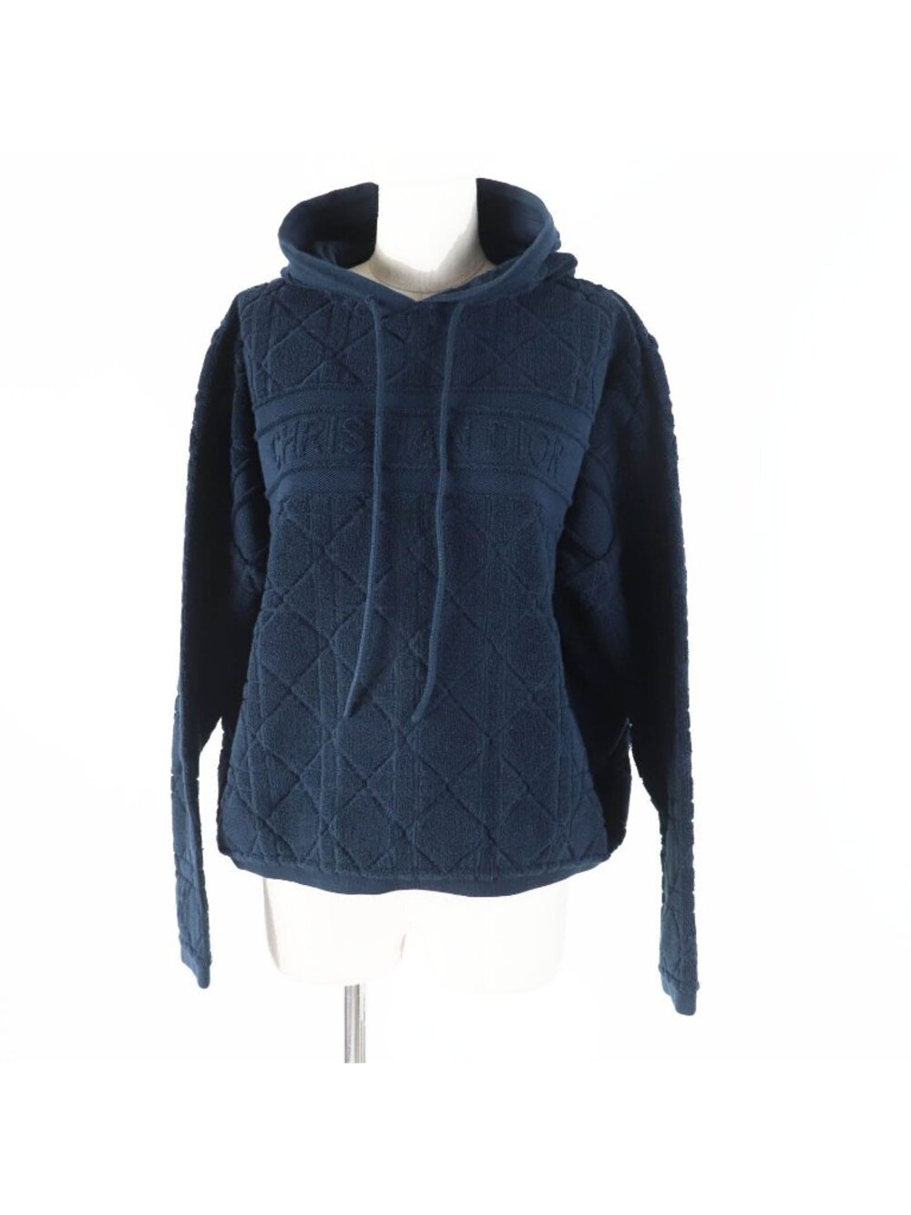 Dior Cannage Terry Cotton Pile Fabric Pullover Hoodie Navy XS